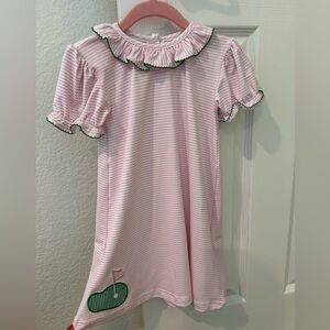 Cecil and Lou Pink Striped Golf Dress with Green Trim